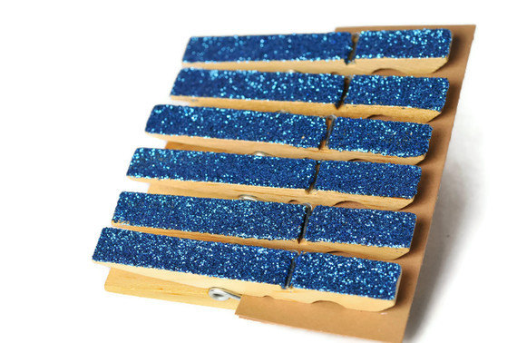 Glittered clothes pins . lapis lazuli . cobalt blue . 6 . clothes peg . organization . favors . embellishments . wedding decor . glitzy