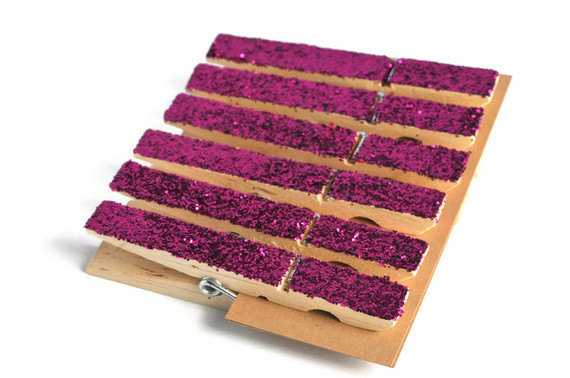 Clothes pins . clothes peg . 6 set . metallic fuchsia . glitter . organization . favors . bright pink . shocking pink . for her