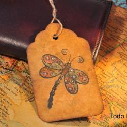 10 Dragonfly Vintage inspired tags. Coffee stained.
