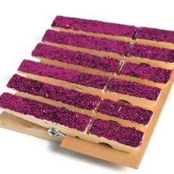 Clothes pins . clothes peg . 6 set . metallic fuchsia . glitter . organization . favors . bright pink . shocking pink . for her